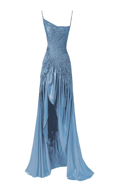 Georgia Hardinge The Eclipse Matte-satin Maxi Dress In Blue