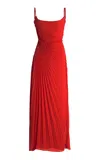 Georgia Hardinge Tide Pleated Georgette Maxi Dress In Red