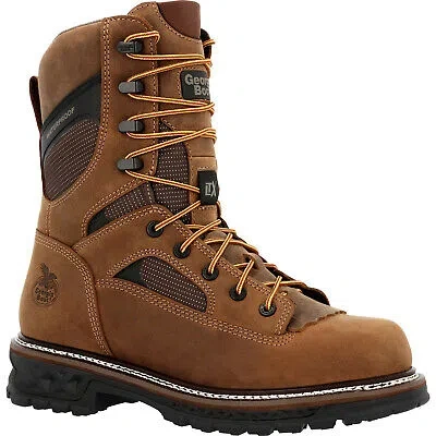 Pre-owned Georgia Mens Ltx Logger 9in Wp Ct Brown Leather Work Boots