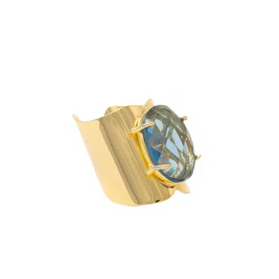 Georgina Jewelry Women's Gold / Black Gold Aquamarine Crystal Ring In Multi