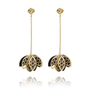 Georgina Jewelry Women's Onyx Leaf Earrings In Gold