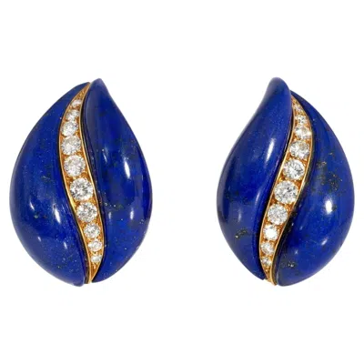 Pre-owned Georland French Lapis And Diamond Flame Earrings In Red