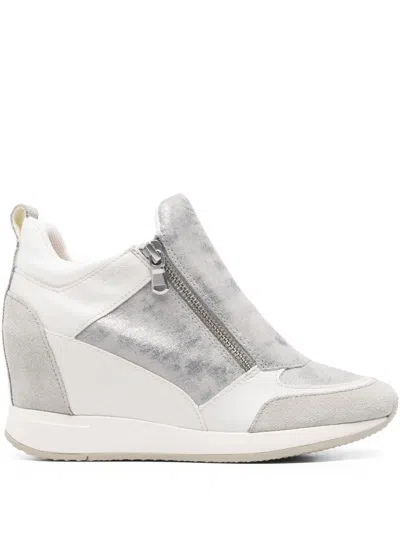 Geox 100mm Nydame Zip-up Wedged Sneakers In Silver