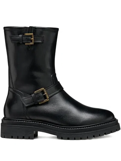 Geox 45mm Iridea Buckled Biker Boots In Black