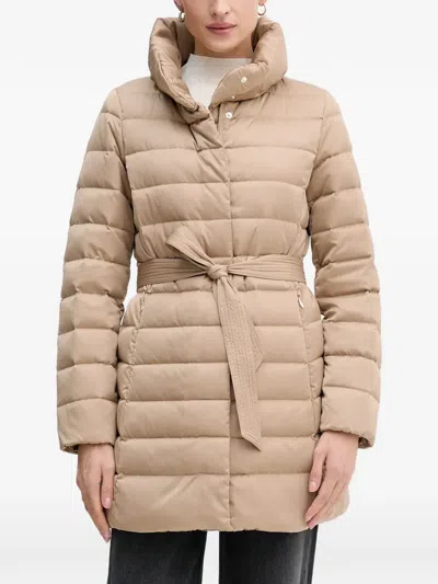 Geox Bettanie Uilted Belted Coat In Nude