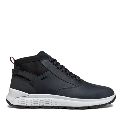 Geox Blue Spherica Padded Collar Textured Outsole Leather Boots In Black