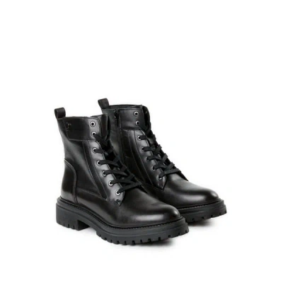 Geox Bottines Crantées À Lacets En Cuir In Black