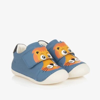 Geox Babies' Boys Blue Lion First Walker Velcro Shoes