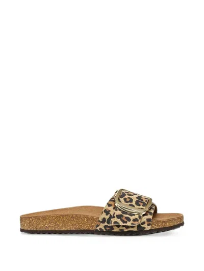 Geox Brionia R Leopard-print Buckle-detail Slides In Brown