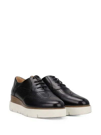 Geox Brogue-detail Platform Oxford Shoes In Black