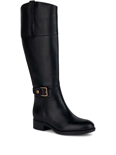 Geox Buckle-fastening Leather Knee-high Boots In Black