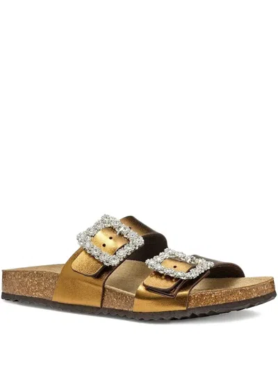 Geox Buckle Flat Sandal In Brown
