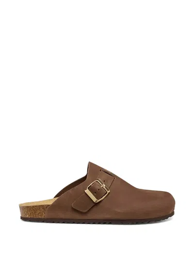 Geox Buckle-fastening Leather Slides In Brown