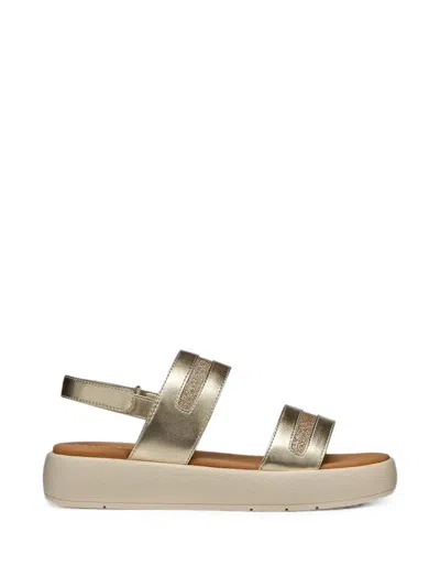 Geox Camalei Glitter-detail Touch-strap Sandals In Gold