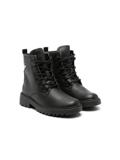 Geox Kids' Casey Lace-up Ankle Boots In Black