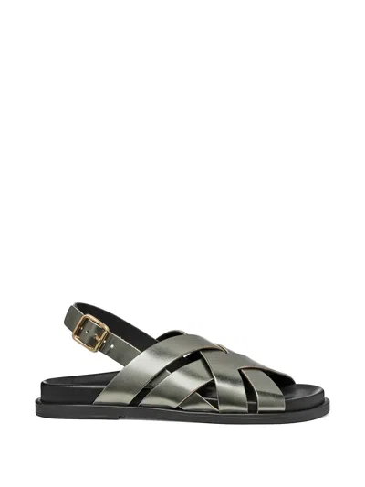 Geox Crossover Metallic-finish Sandals In Gray