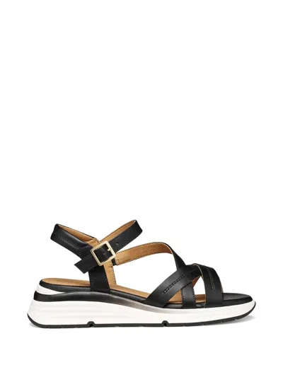 Geox Crossover-strap Buckle-fastening Sandals In Black