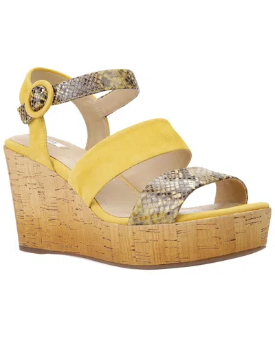 Geox D Jaleah Leather Wedge Sandal In Yellow