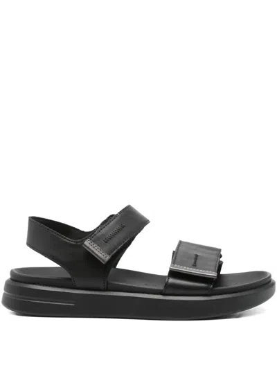 Geox D Xand 2s E Leather Double-strap Sandals In Black