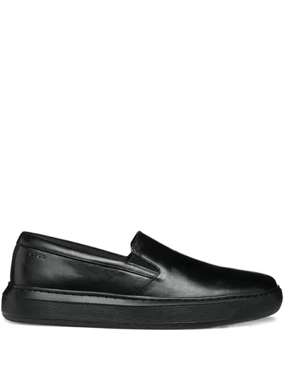 Geox Deiven Leather Slip-on Trainers In Black