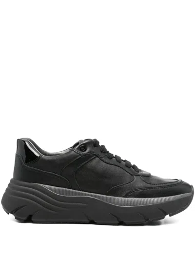 Geox Diamanta Leather Chunky Sole Sneakers In Black