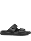 Geox Double-strap Leather Slippers In Black