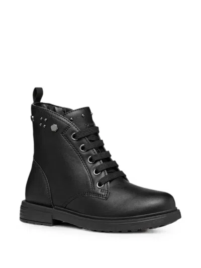 Geox Kids' Eclair Stud-embellished Lace-up Boots In Black