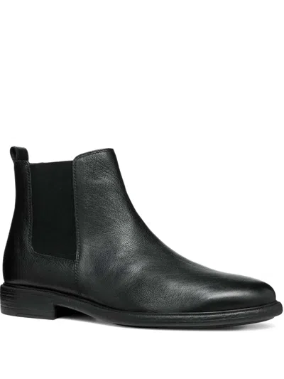 Geox Elastic-panel Leather Chealsea Boots In Black