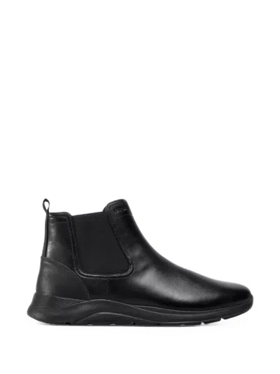 Geox Elasticated-panel Leather Boots In Black