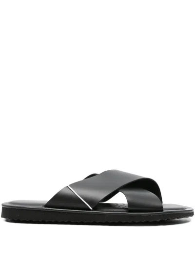 Geox Erice Cross-strap Leather Sandals In Black