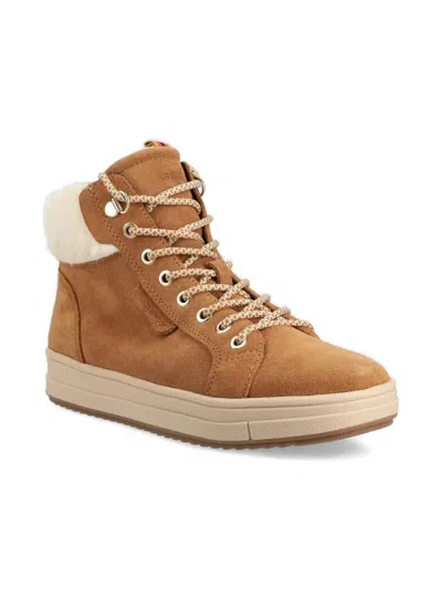 Geox Kids' Faux-fur Lace-up Ankle Boots In Brown