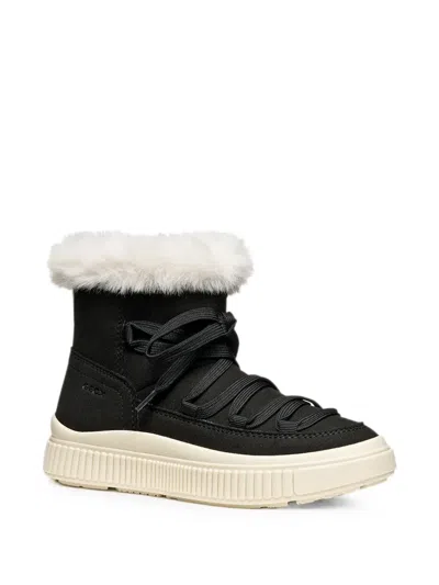 Geox Kids' Faux-fur Trim Lace-up Fastening Boots In Black