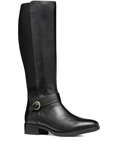 Geox Felicity Buckle Leather Boots In Black