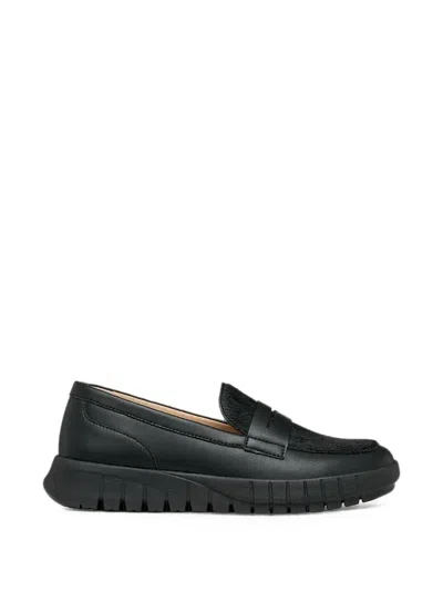 Geox Flextride Calf Hair-panel Loafers In Black