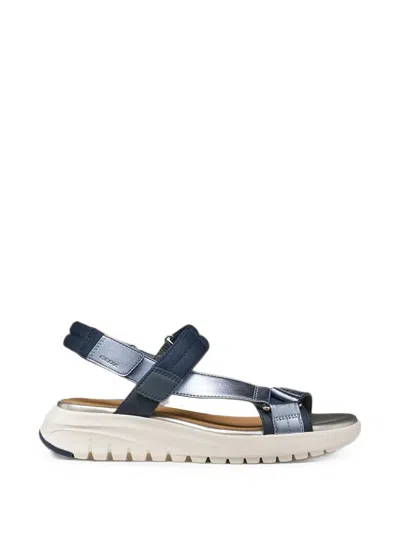 Geox Flextride S Metallic-finish Touch-strap Sandals In Blue