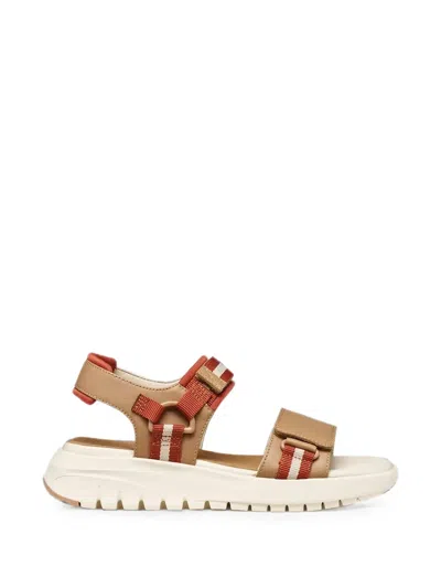Geox Flextride S Touch-strap Platform Sandals In Brown