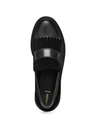 Geox Fringed Panelled Loafers In Black