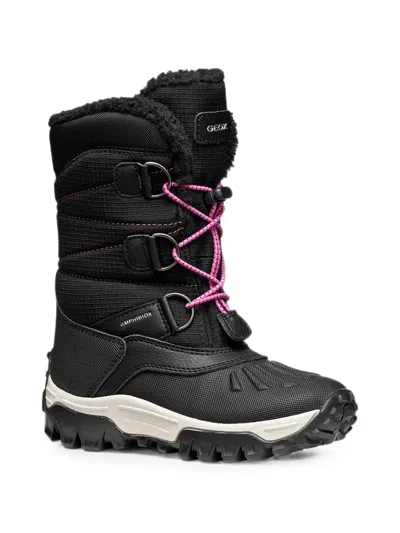 Geox Kids' Fur Trim Laced Boots In Black