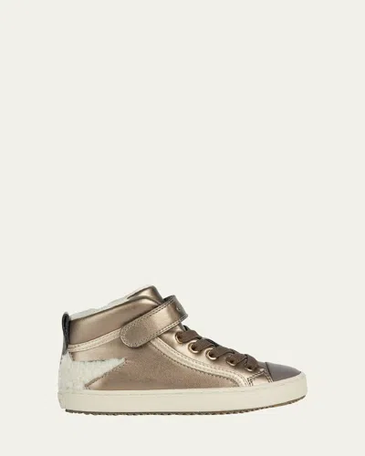 Geox Girl's Kalispera Metallic Sneakers, Toddlers/kids In Grey/beige