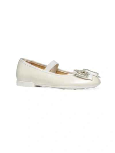 Geox Girl's Plie Crystal-accented Bow Ballerina Flats In White