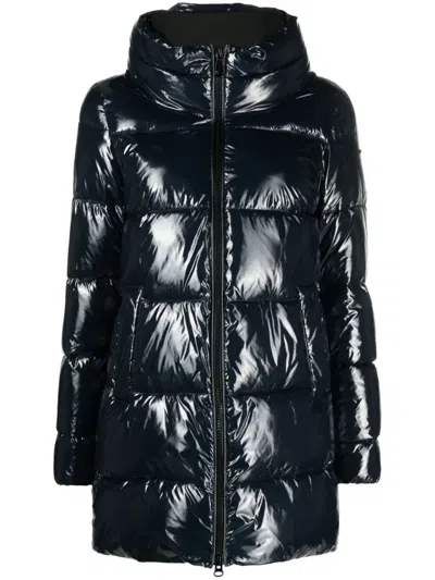 Geox High-neck Quilted Coat In Blue