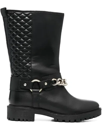 Geox Hoara Quilted-panel Boots In Black