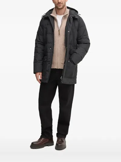 Geox Hooded Quilted Coat In Black