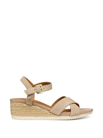 Geox Ischia Corda Crossover-strap Wedge Sandals In Neutral