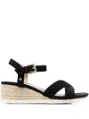 Geox Ischia Jute Wedge Sandals In Black