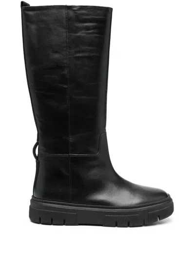 Geox Isotte Leather Knee-high Boots In Black