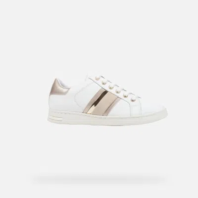 Geox Woman Sneakers White Size 7 Leather, Textile Fibers In White,light Gold