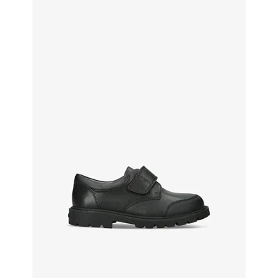 Geox Black Kids' Shaylax Boy Logo-embossed Leather Shoes Eur 27 / 9 Uk