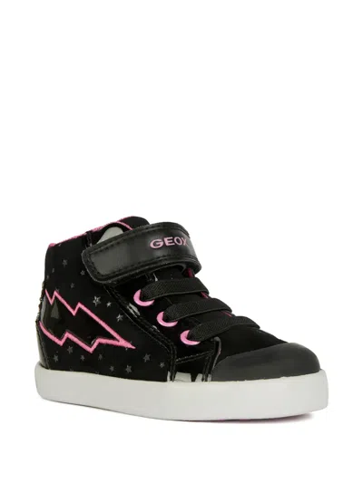 Geox Kids' Kilwi Neon Star-print Sneakers In Black