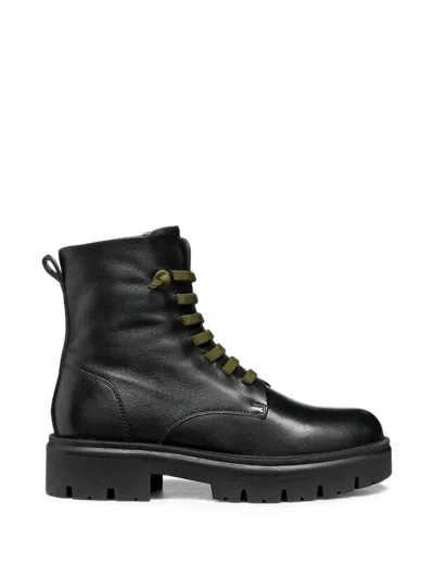 Geox Klargena Lace-up Leather Ankle Boots In Black